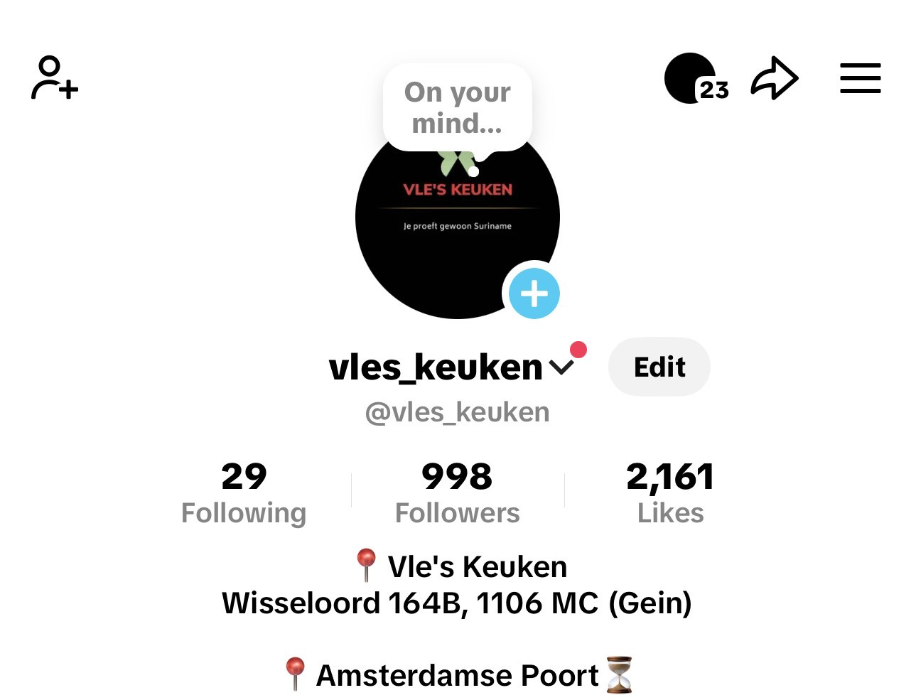 TikTok-profiel Vle's Kitchen voor het traject