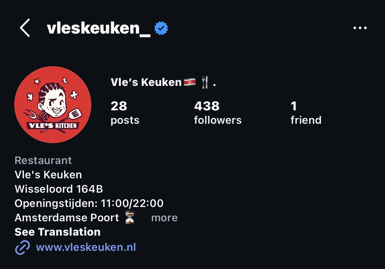 Instagram-profiel Vle's Kitchen voor het traject